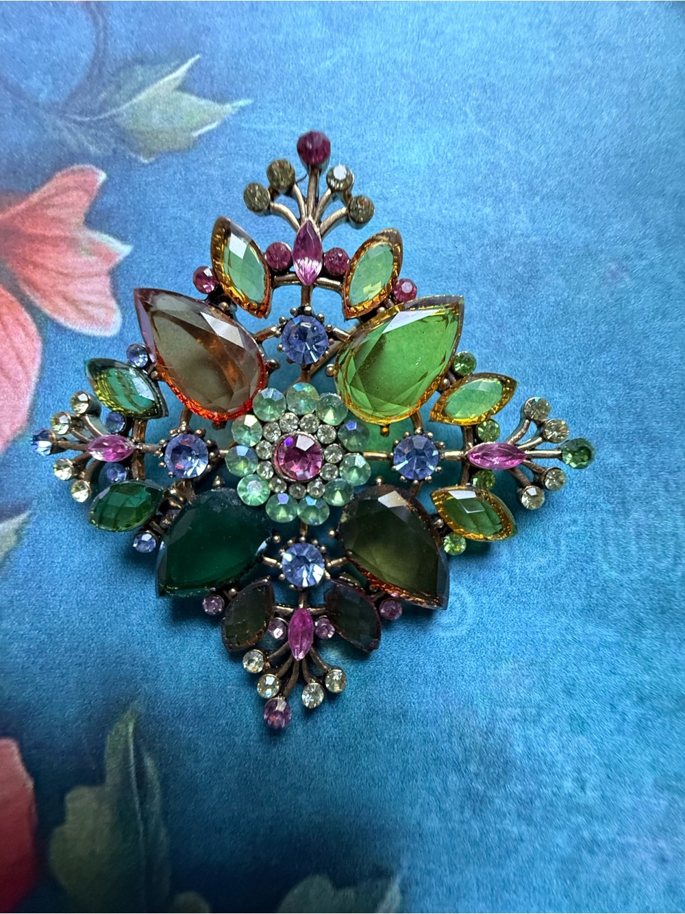 Multicolor Crystal Floral Statement Brooch - Women Jewelry